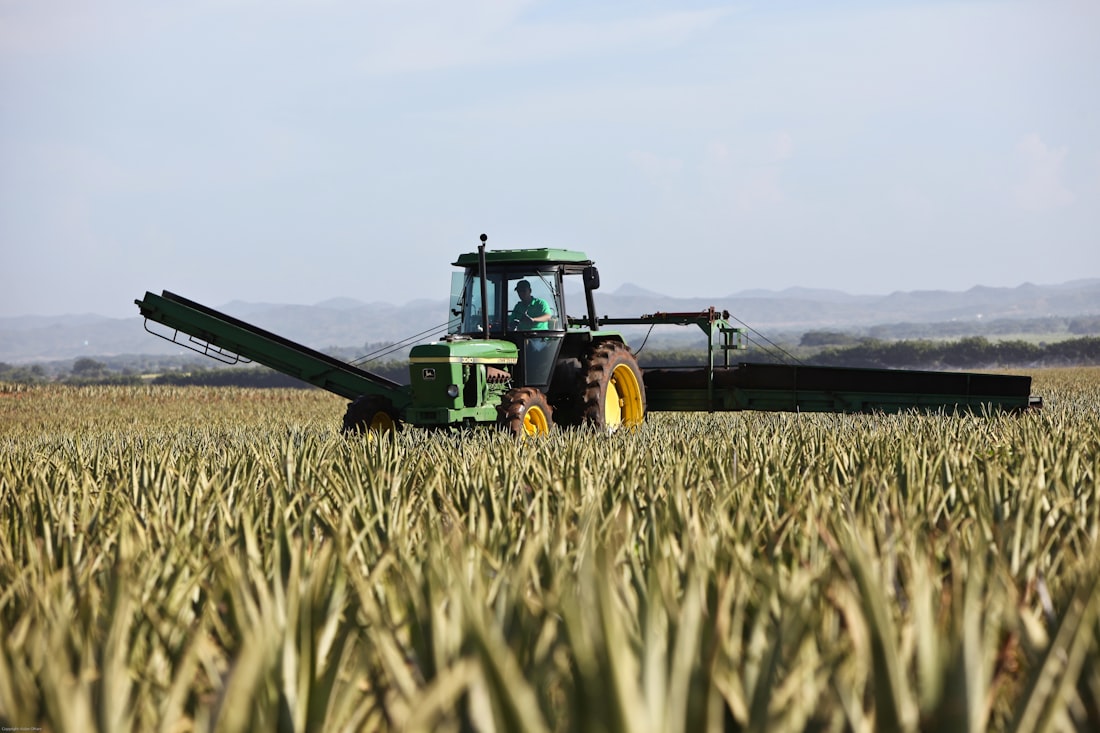 A farmer driving a tractor across cropping country